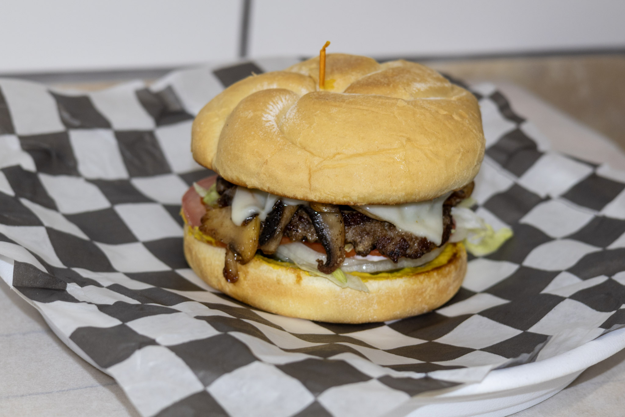 Mushroom Swiss Burger.