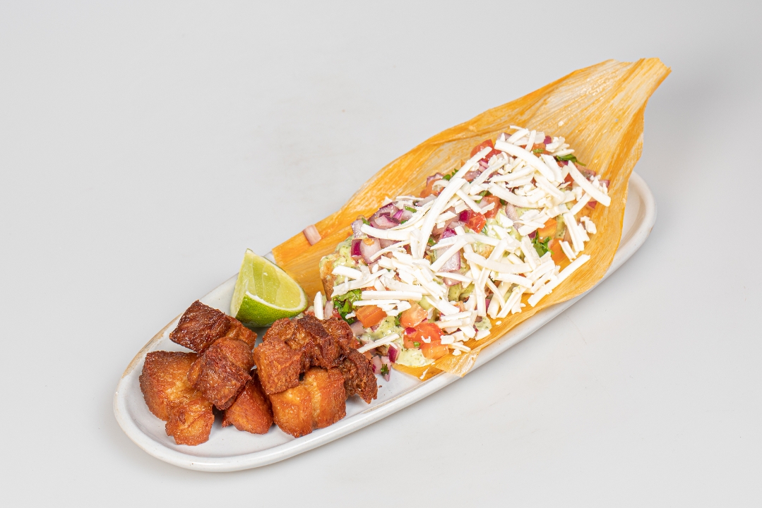 Chicharron and beef hallaquita.