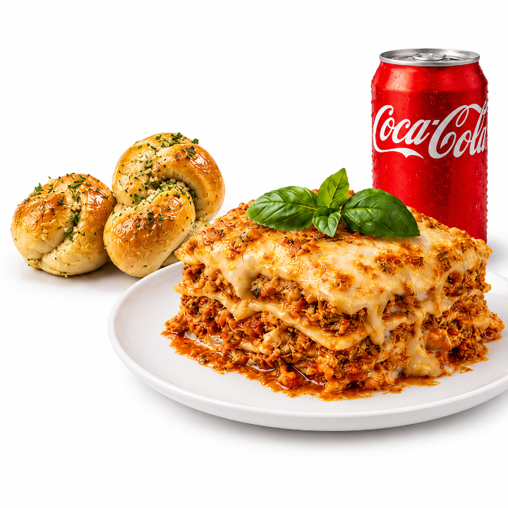 Beef Lasagna + soda.