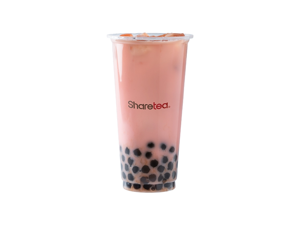 Watermelon Coco Green Milk Tea w/ Pearls.