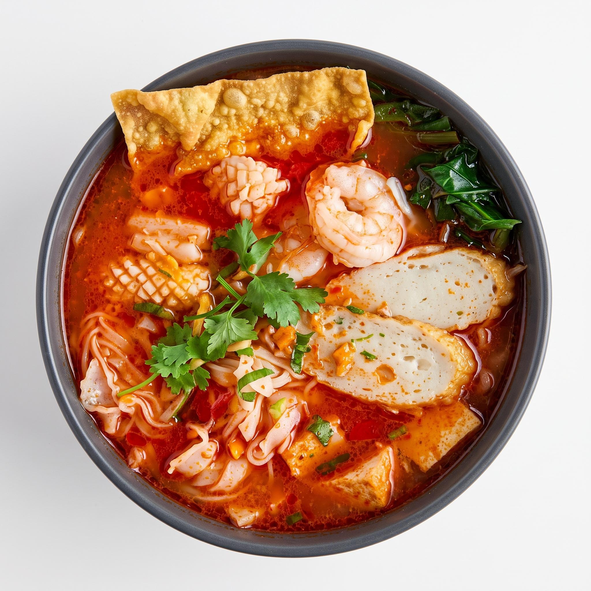 Yen ta fo (Thai pink noodle soup).