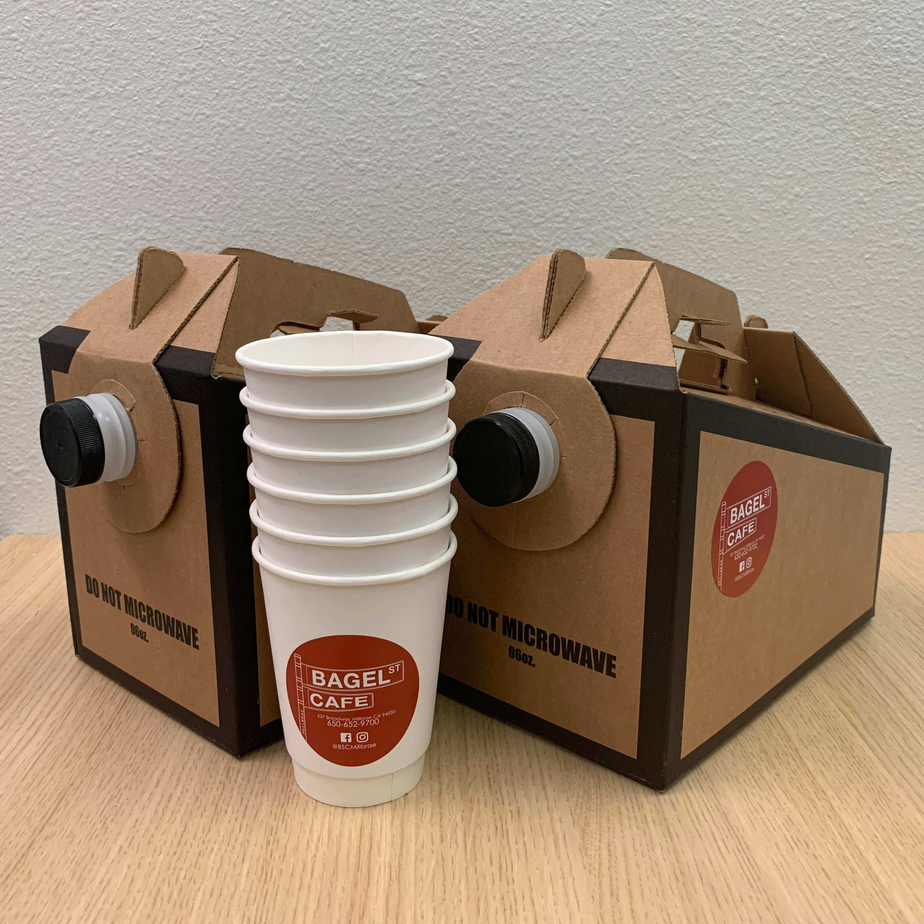 Two 96-oz Coffee Catering Boxes.