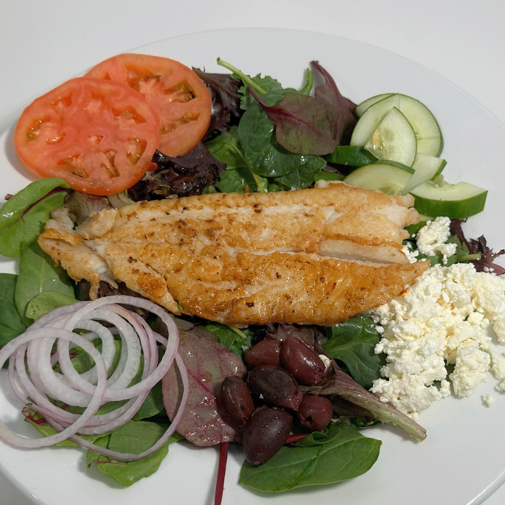 GREEK SALAD W/ GROUPER.