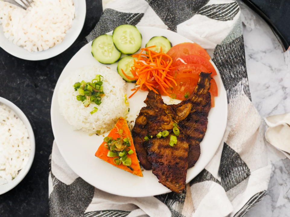 Grilled Pork Chop and Meat Loaf Rice.