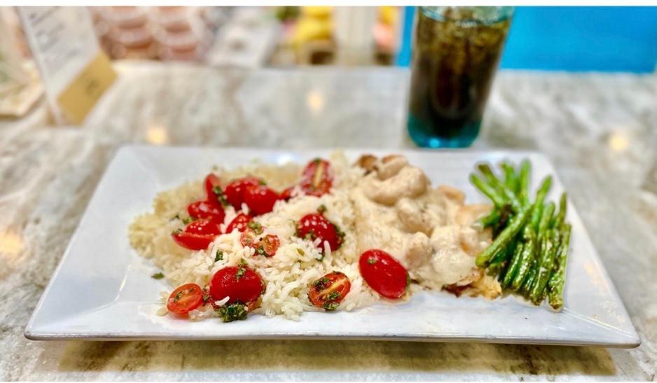 Tilapia, Shrimp & Scallops in Citrus Sauce.