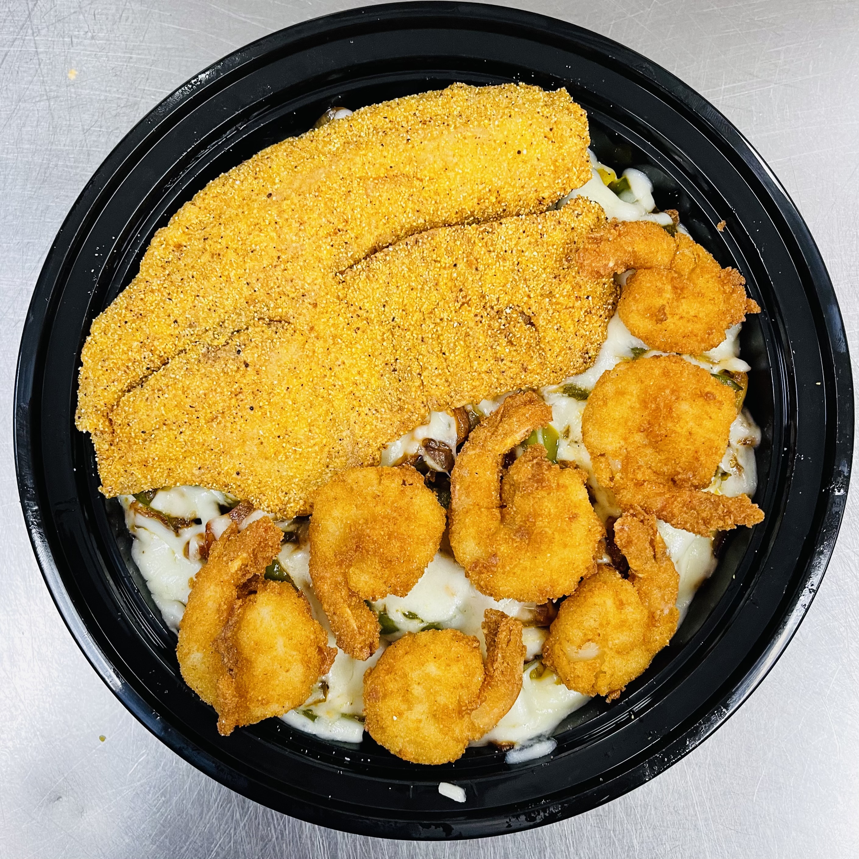 Tilapia & Shrimp Rice Bowl.