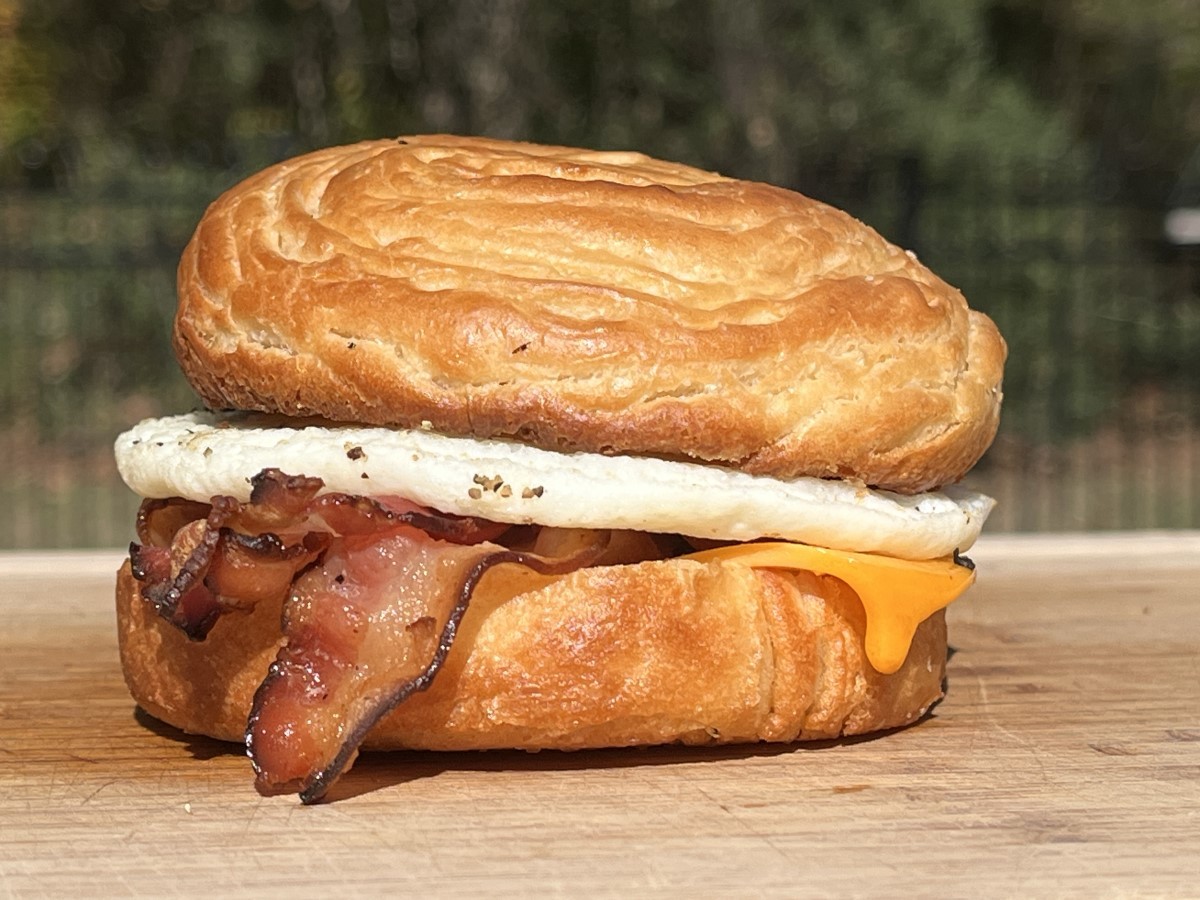 Croissant Breakfast Sandwich - Applewood Smoked Bacon, Egg and Cheese.