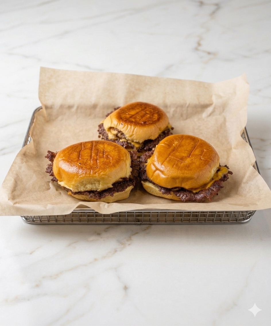 (3) Wagyu Smash Cheeseburger Sliders.