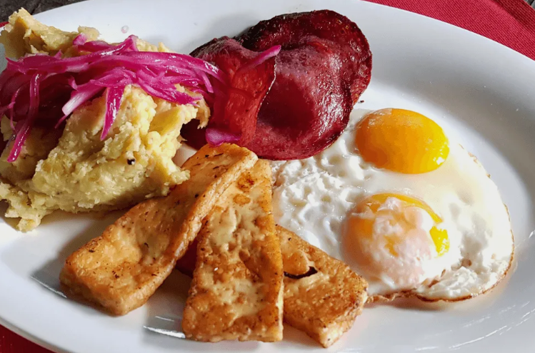 Mangú with Fried Dominican Cheese & Salami Breakfast.