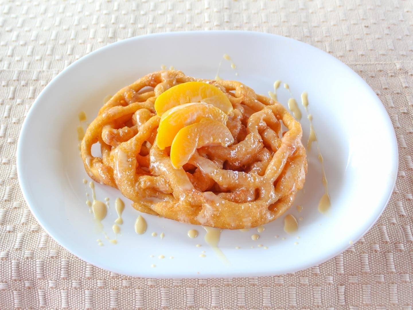Peaches and Cream Funnel Cake.