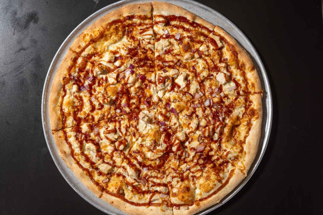 BBQ CHICKEN PIZZA.