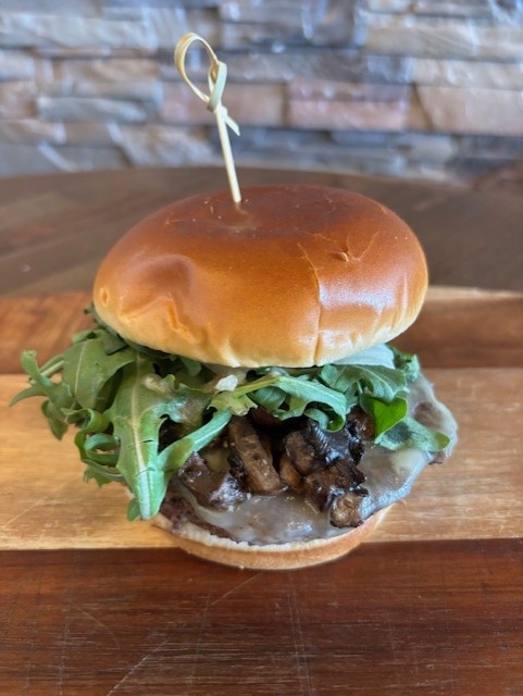 MUSHROOM & SWISS BURGER.