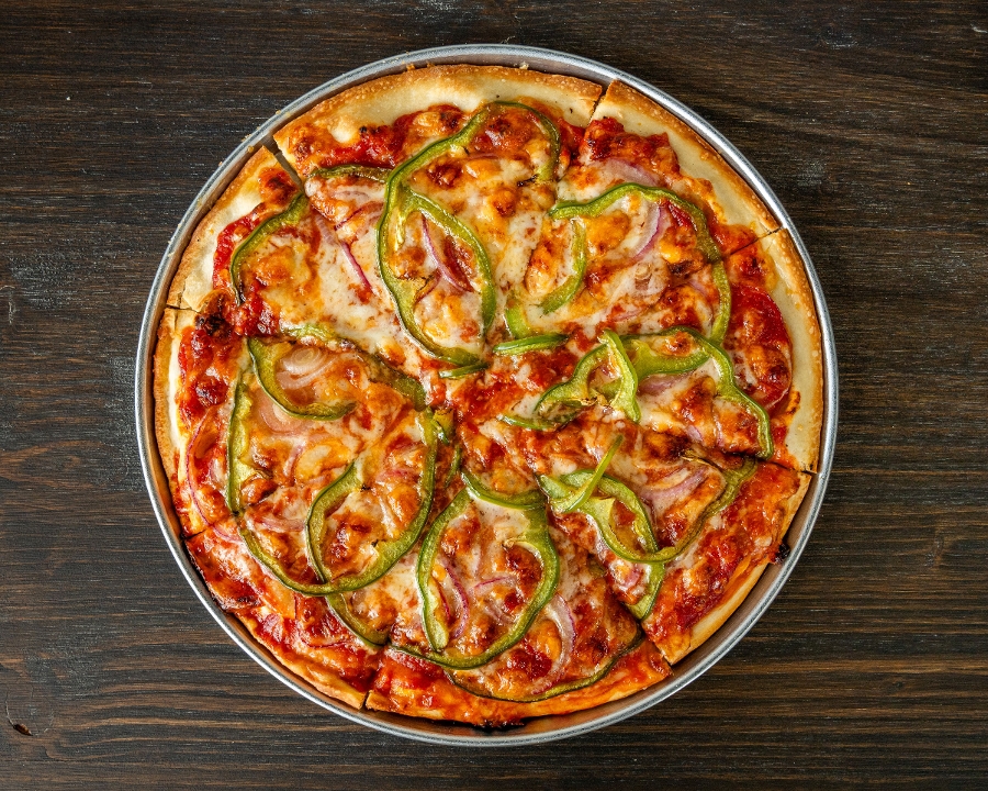 10” Onions & Peppers Pizza.