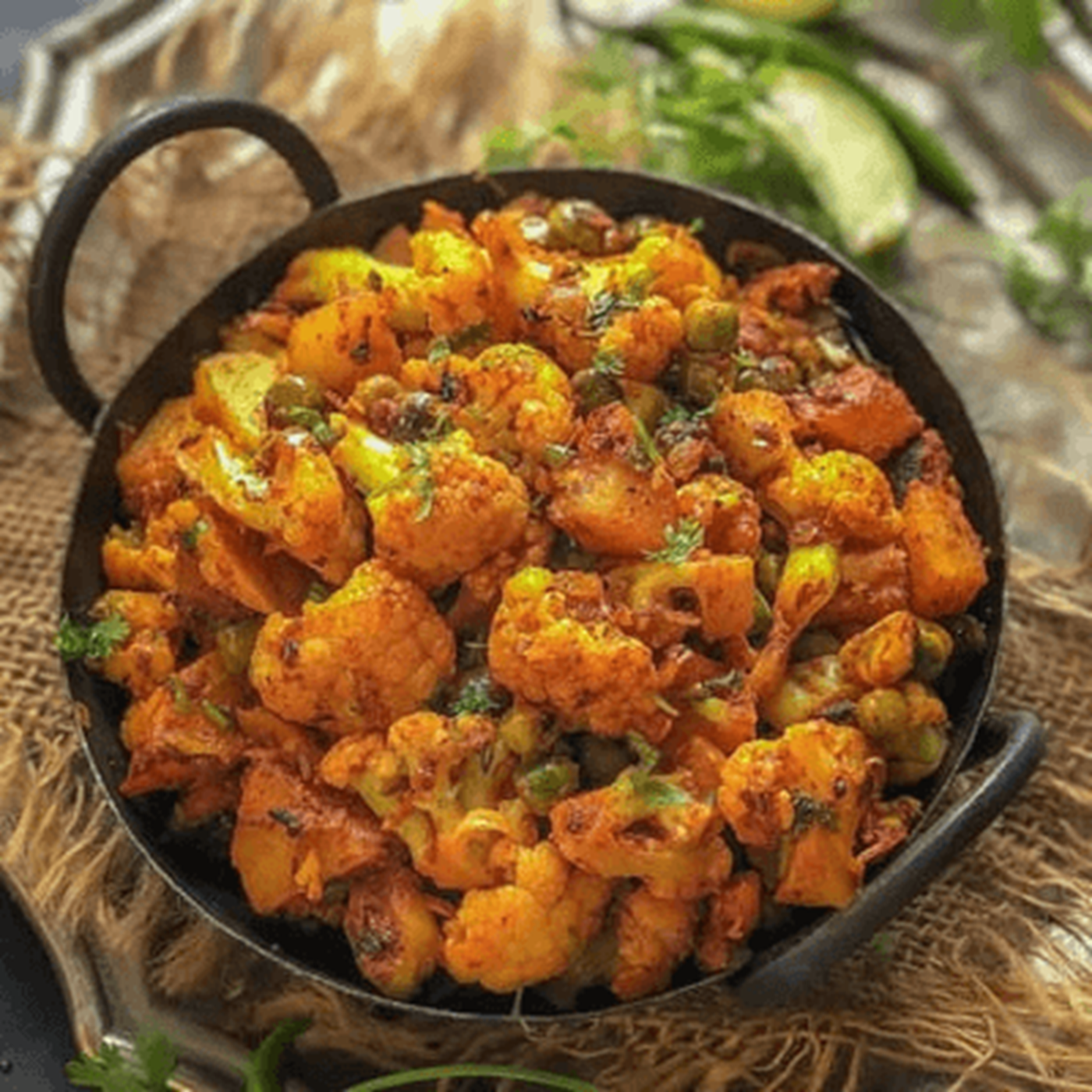 Aloo Gobi Mutter (Potato and Cauliflower & Green Peas).