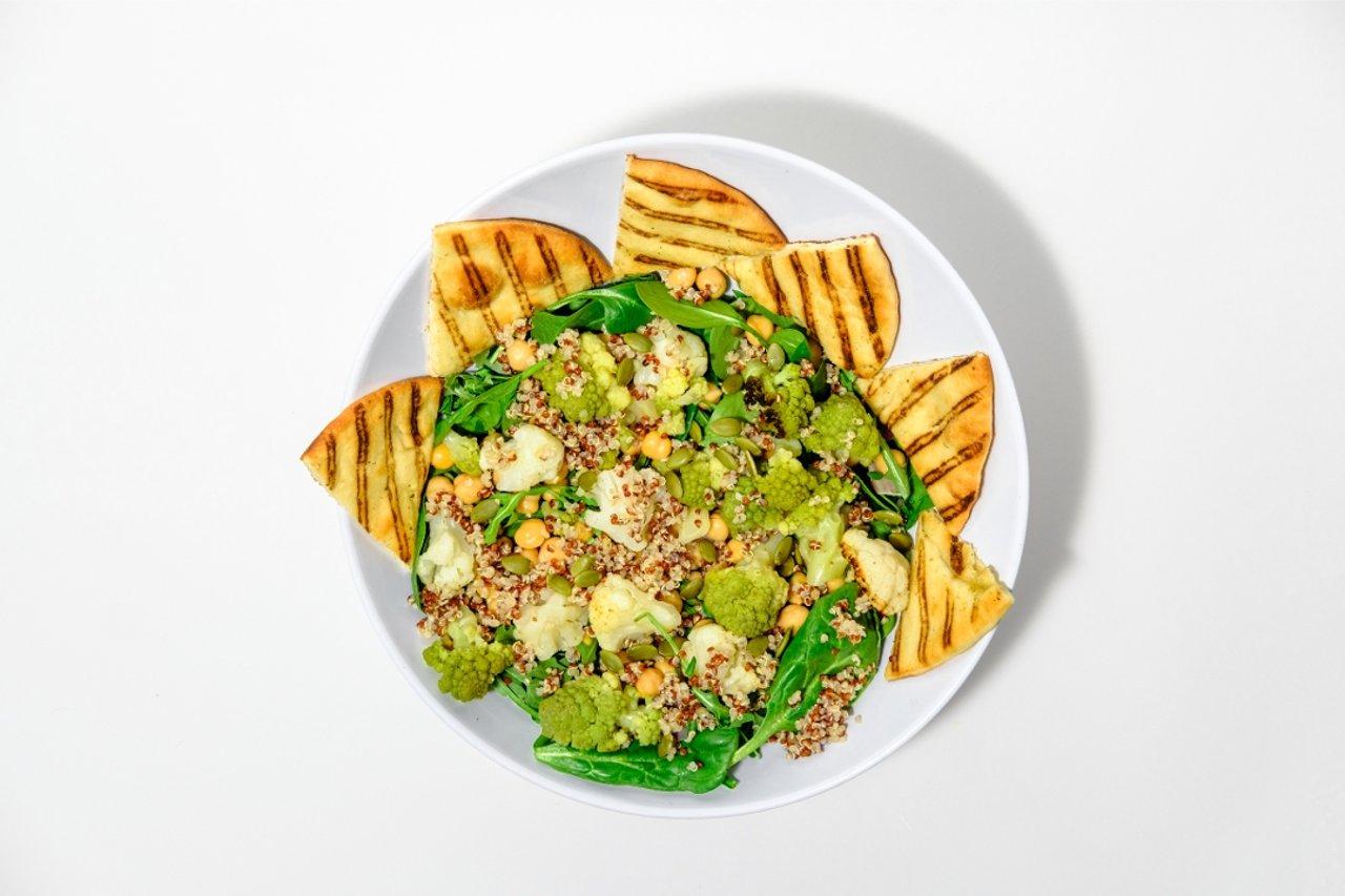 Roasted cauliflower & quinoa salad (v).