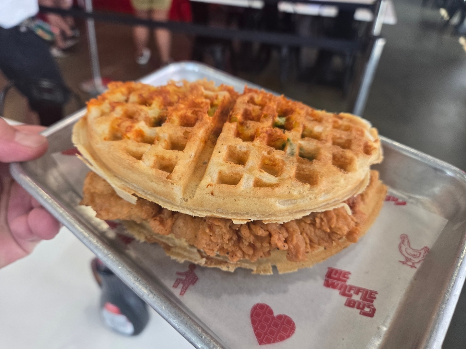 Jalapeno Cheddar Waffle X Fried Chicken Sandwich.