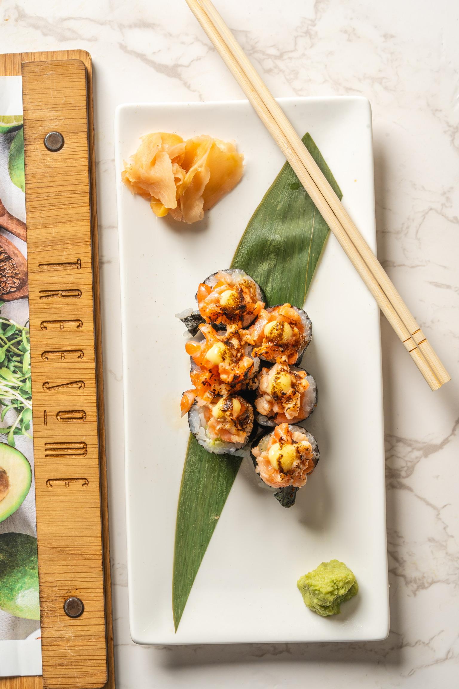 Salmon Roll - seaweed outside.