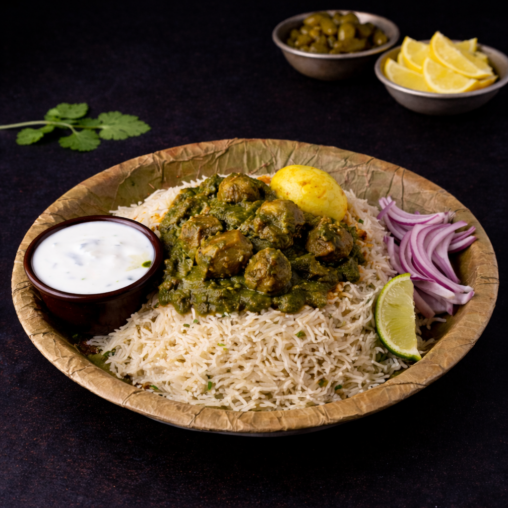 Pachimirchi Goat Pulao (Green Chilli Goat Pulao).