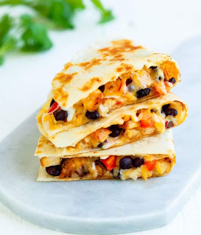 Chicken, Corn & Black Beans Quesadillas /Fries.