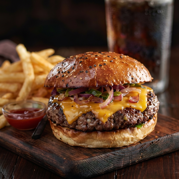 The Classic Grill Burger with fries.
