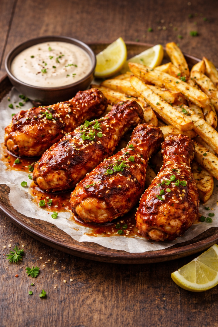 Combo: Sriracha Chicken Buffalo Wings (4 pcs) with Fries.