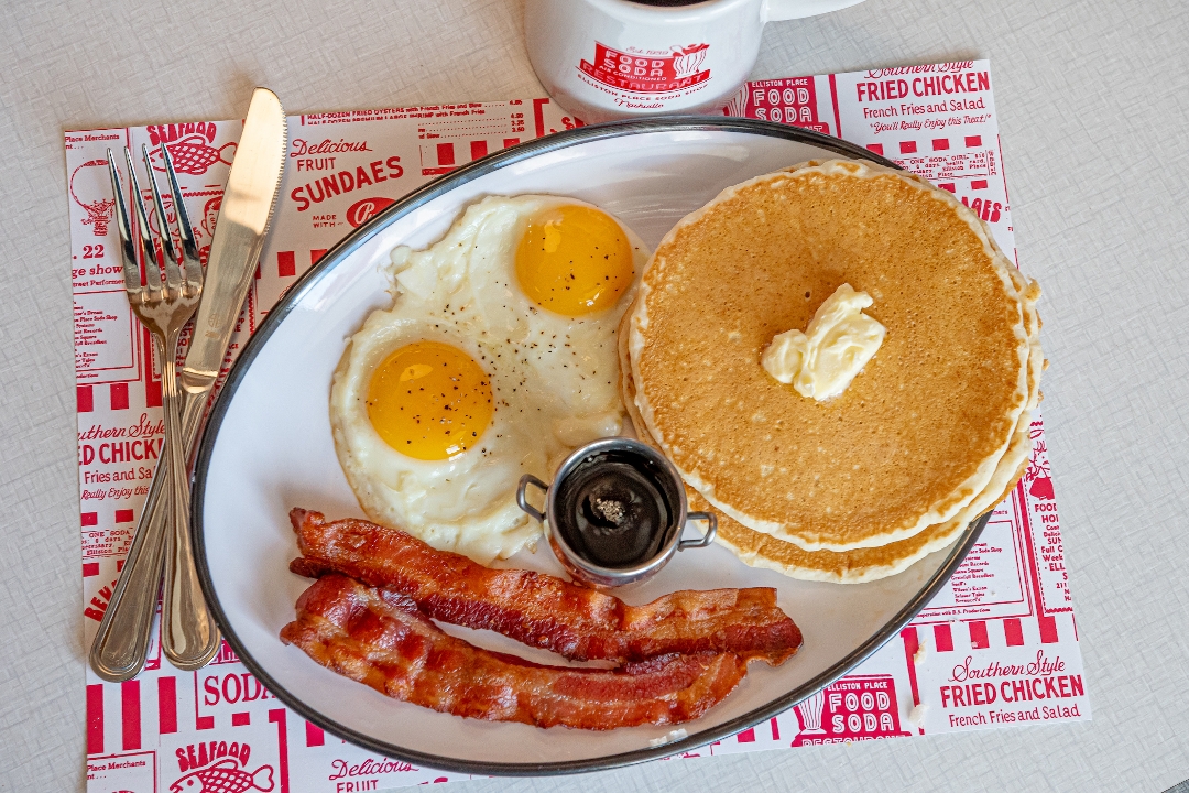#2 Two Pancakes & Two Eggs Breakfast Meal.