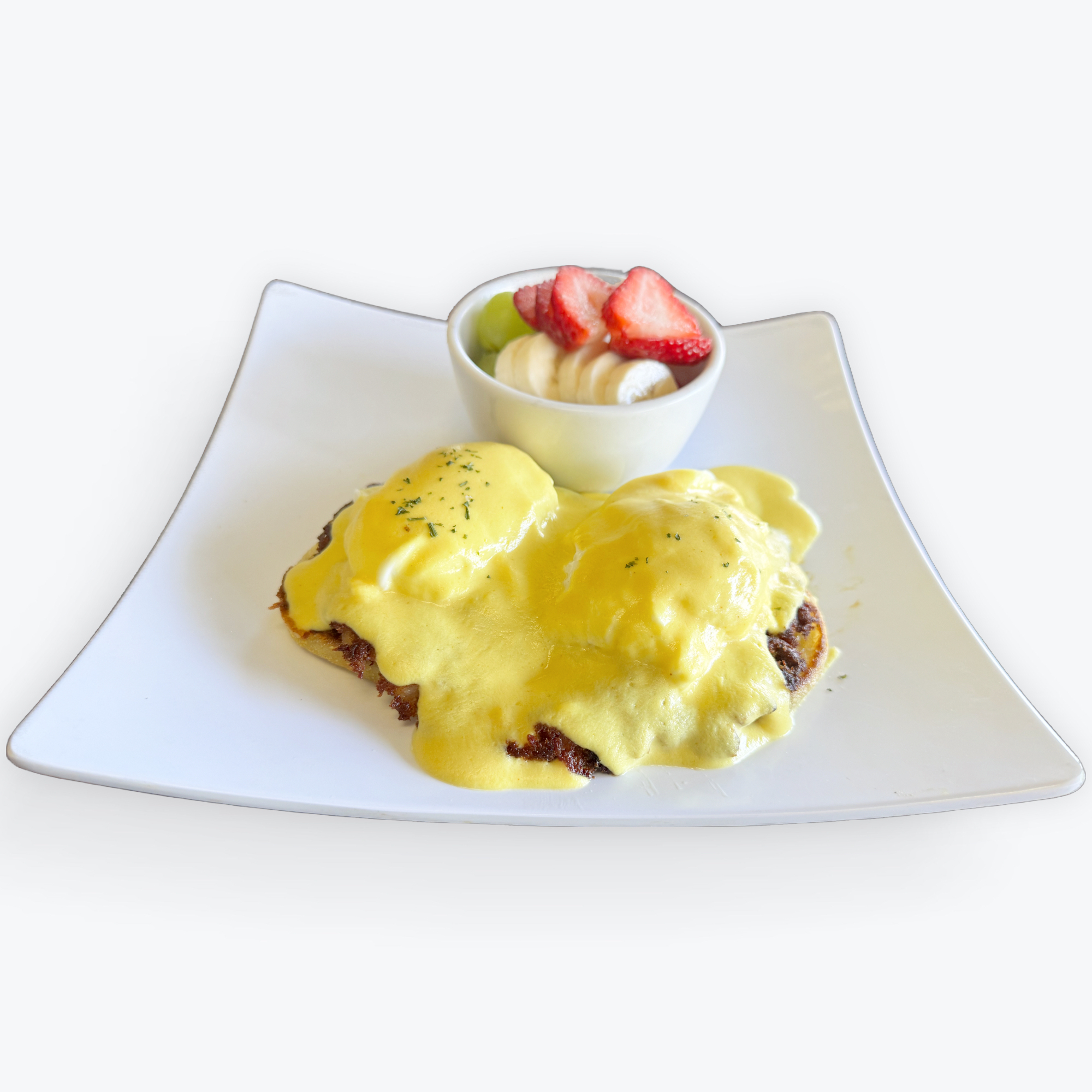 CORNED BEEF HASH BENEDICT.