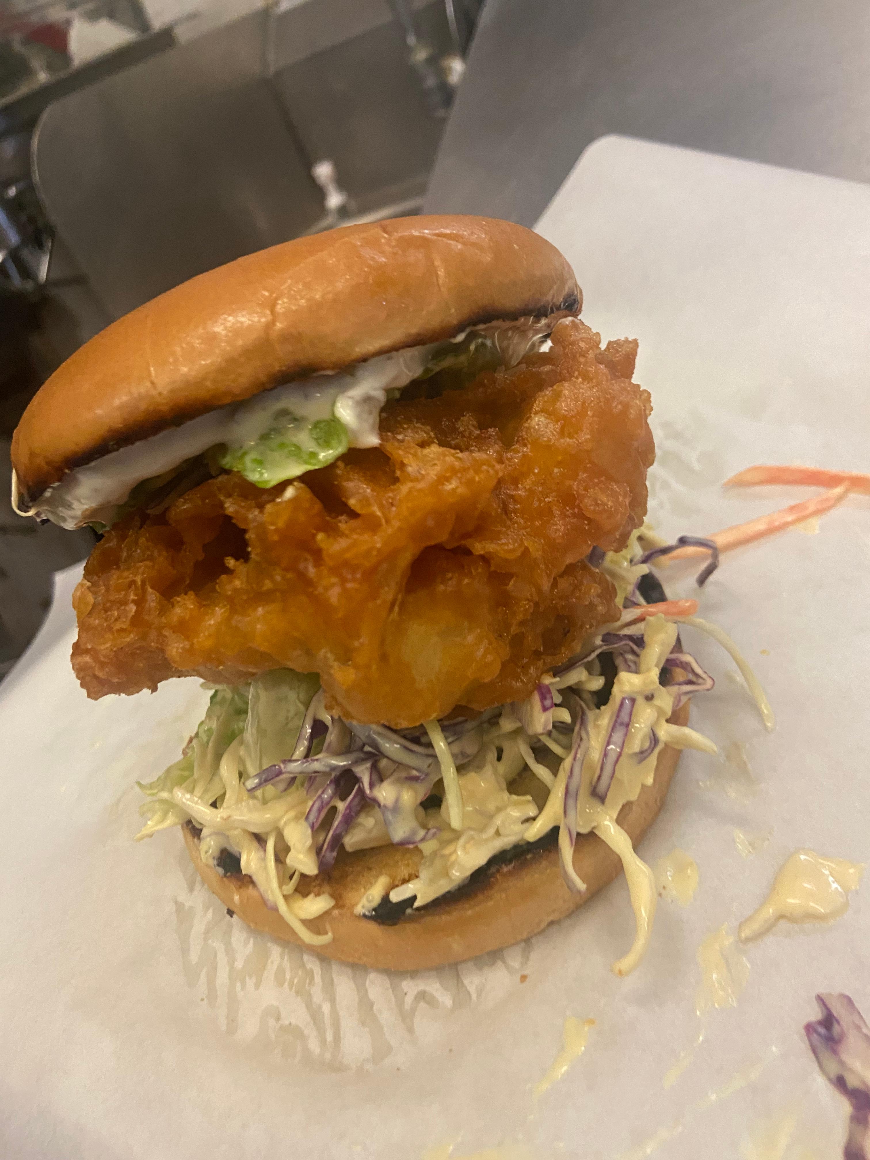Beer Battered Fish Sandwich: Sm Tartare.