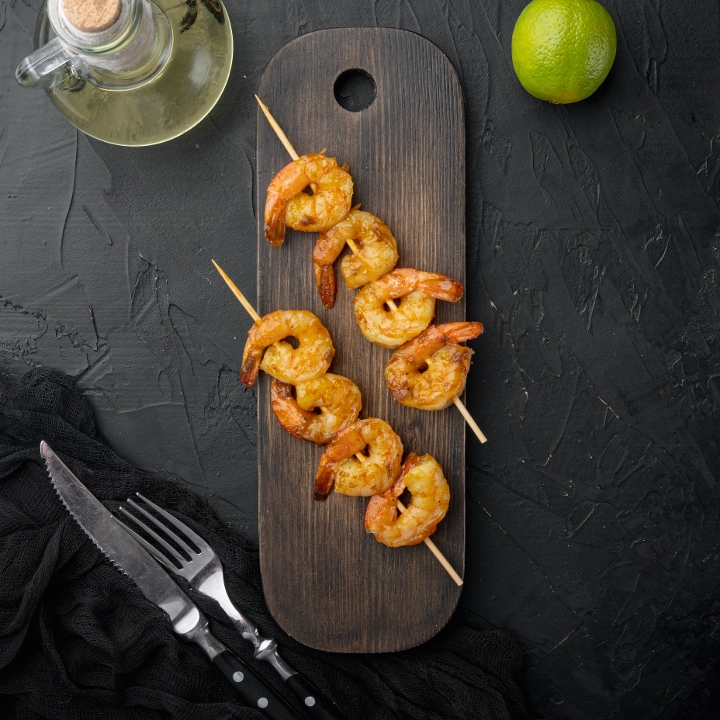 Sugar Cane Shrimp Skewers.
