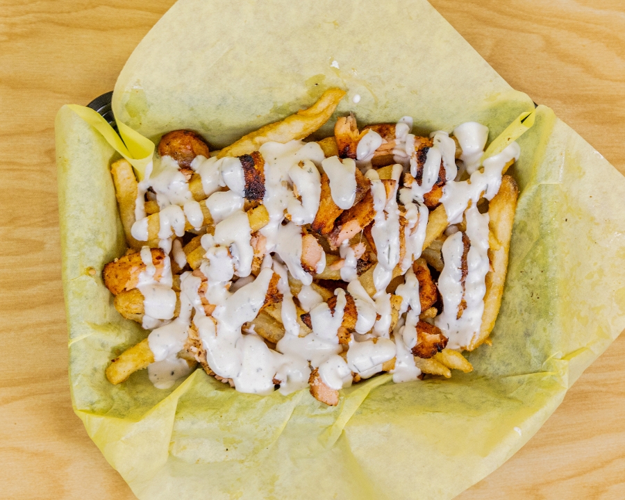 Grilled Salmon Loaded Fries.