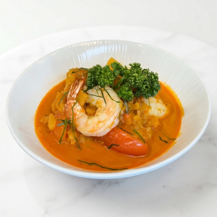 Pineapple Curry with Grilled Prawns 🌶️ (GF).