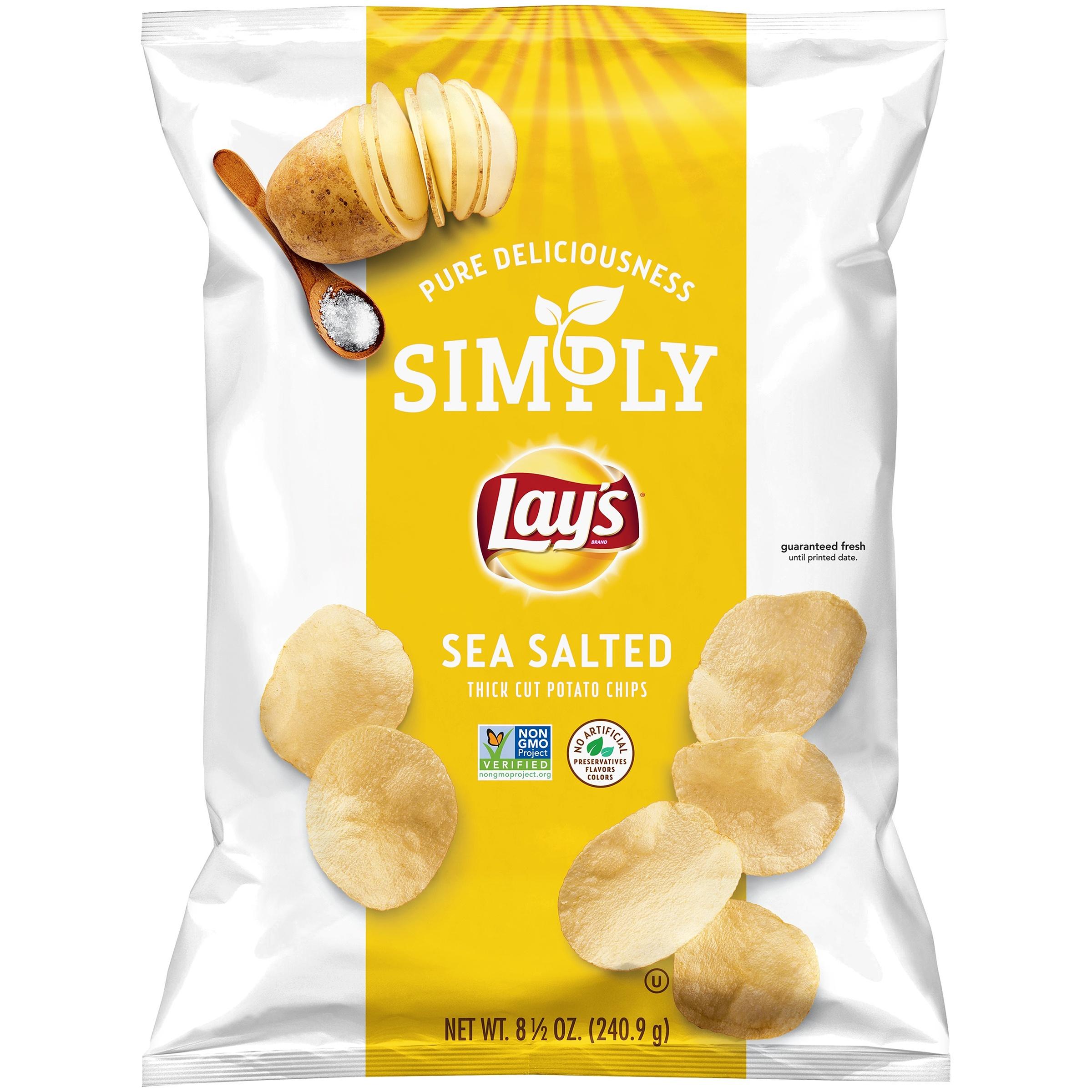 Simply Lay S Sea Salted Thick Cut Potato Chips  8.5 Oz Bag.