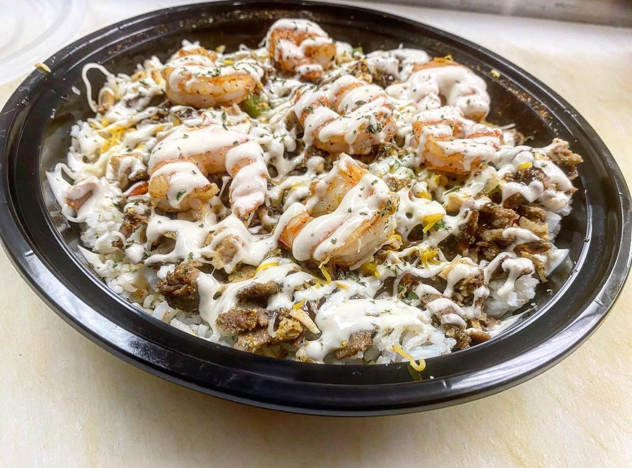 Chicken, Steak & Shrimp Bowl.