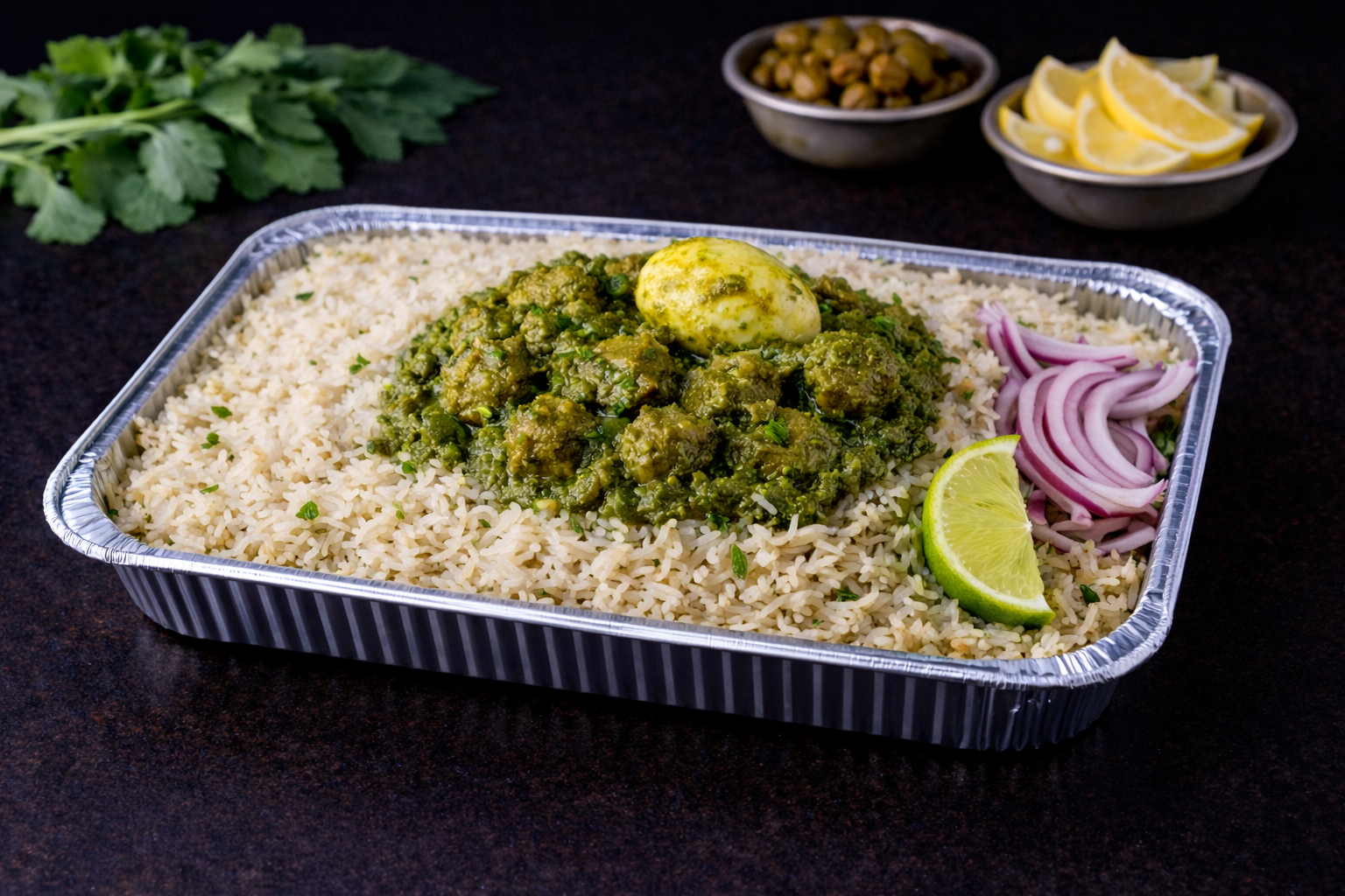 Family Pack Pachimirchi Goat Pulao (Green Chilli Goat Pulao).
