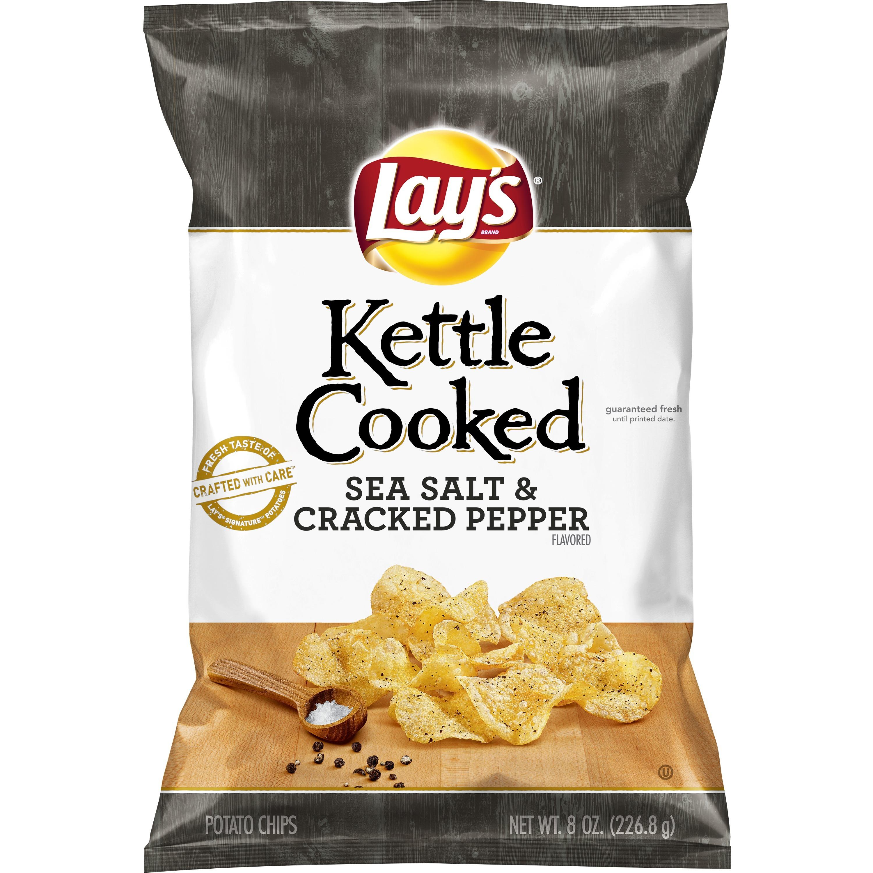 Lay's Kettle Sea Salt & Cracked Pepper Cooked Potato Chips  8 Oz..