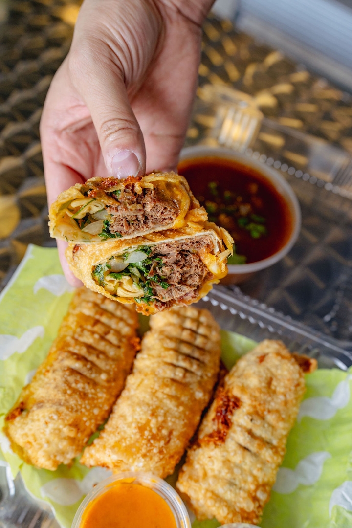 3x Birria Egg Rolls w/ Consomé.