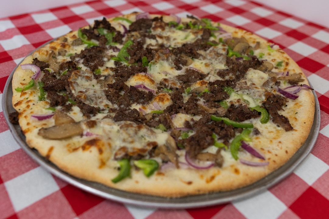 12 in Philly Cheese Steak Pizza.