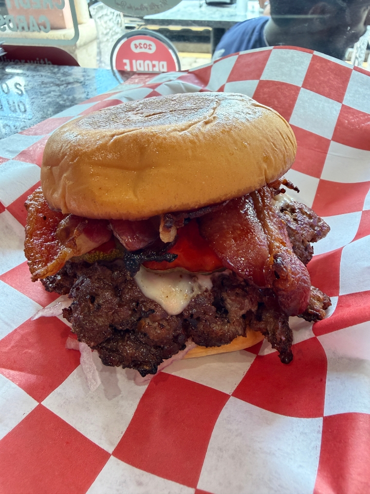 Double Kool-Aid Pickle and Bacon Wagyu Smash Burger.