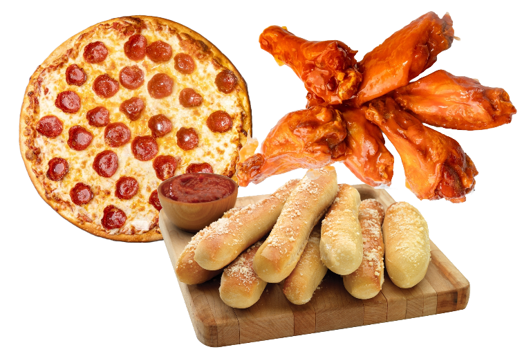 Large One Topping, 8 Wings, Breadsticks.