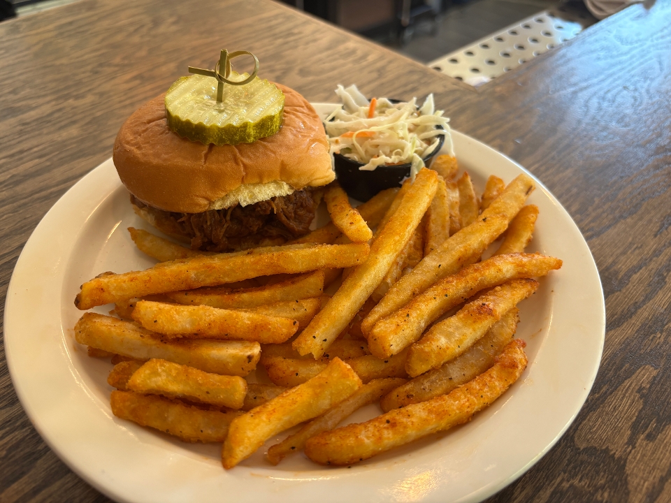 Wednesday - 14-Hour Smoked Pulled Pork Sandwich w/ Coleslaw and Seasoned Fries.
