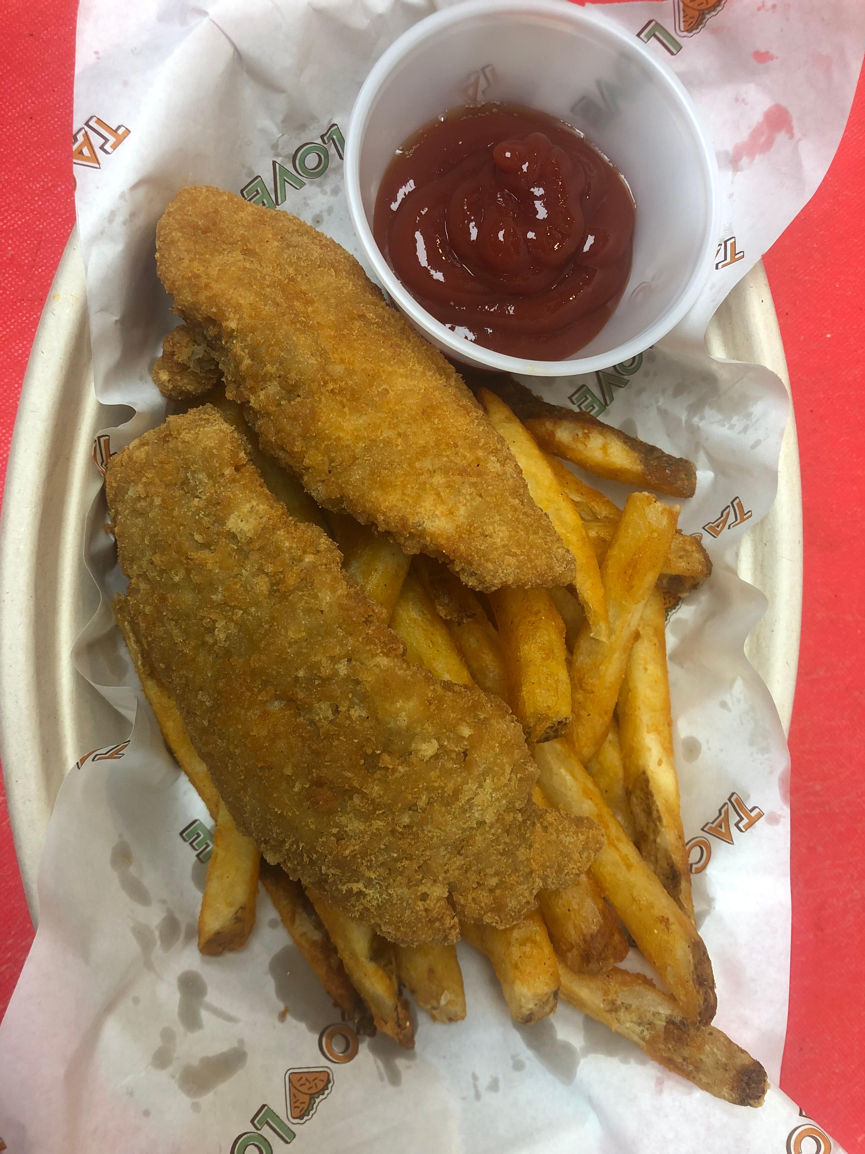 Chicken Tenders and Seasoned Fries.