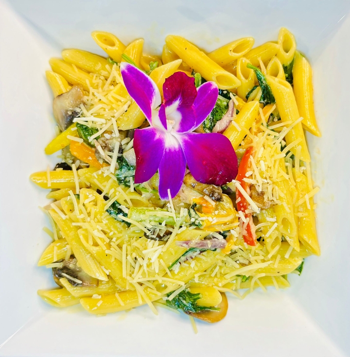 Vegetable Penne with Alfredo Sauce.