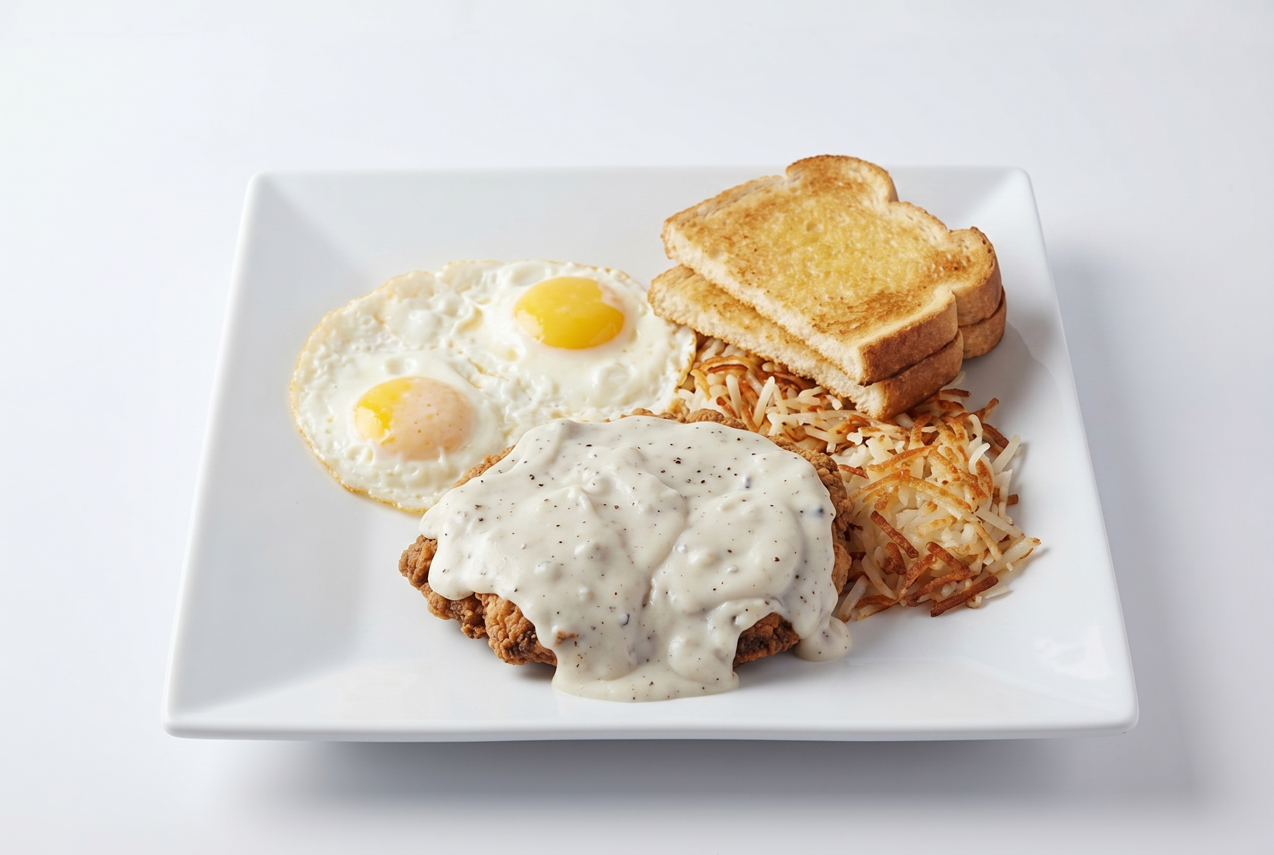 Country Fried Steak & (2) Eggs.