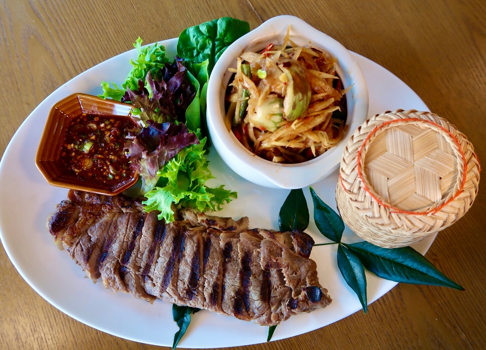 Nam Tok NY Strip Beef with Som Tum.