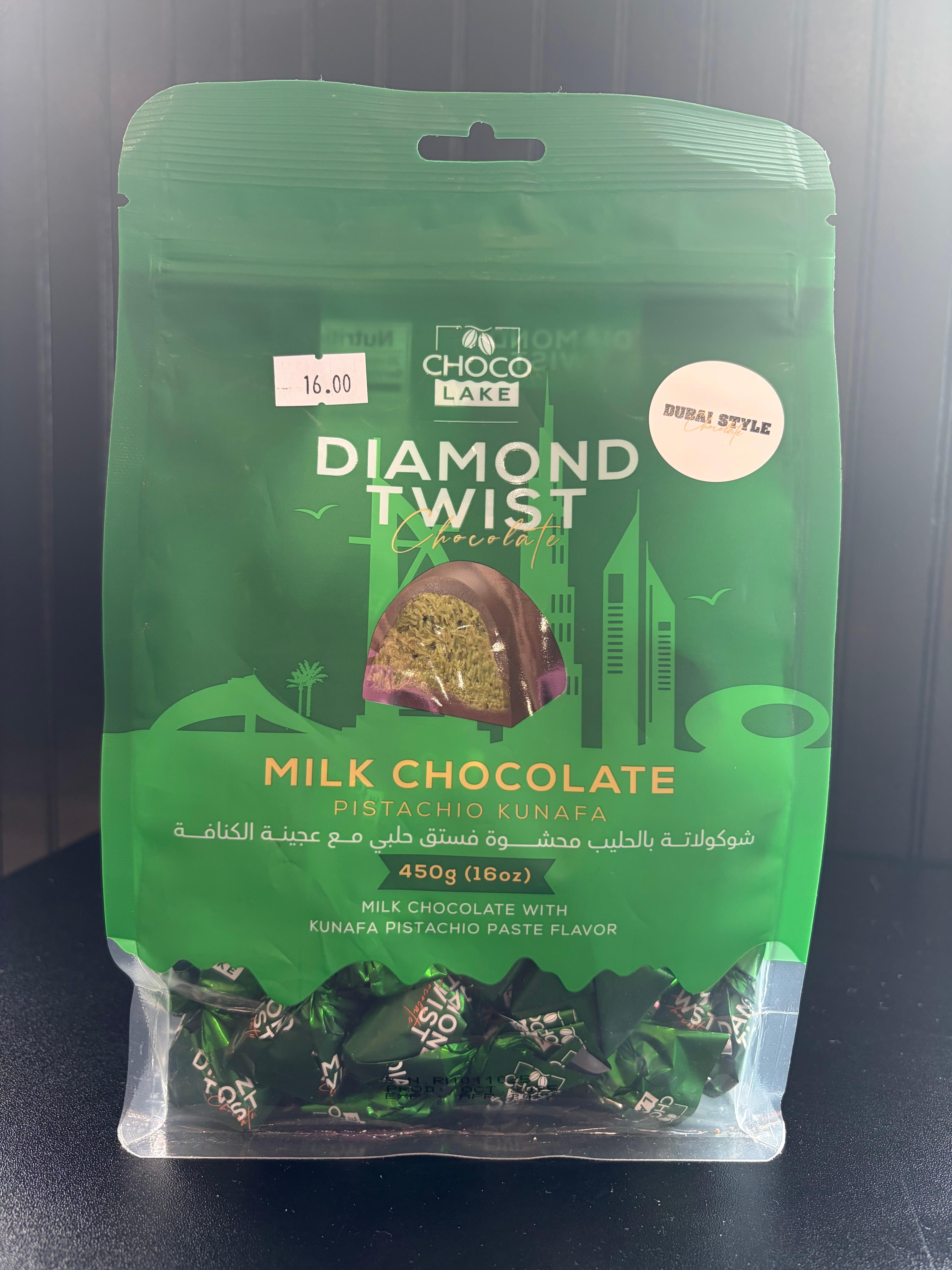 Choco Lake Diamond Twist Milk Chocolate.