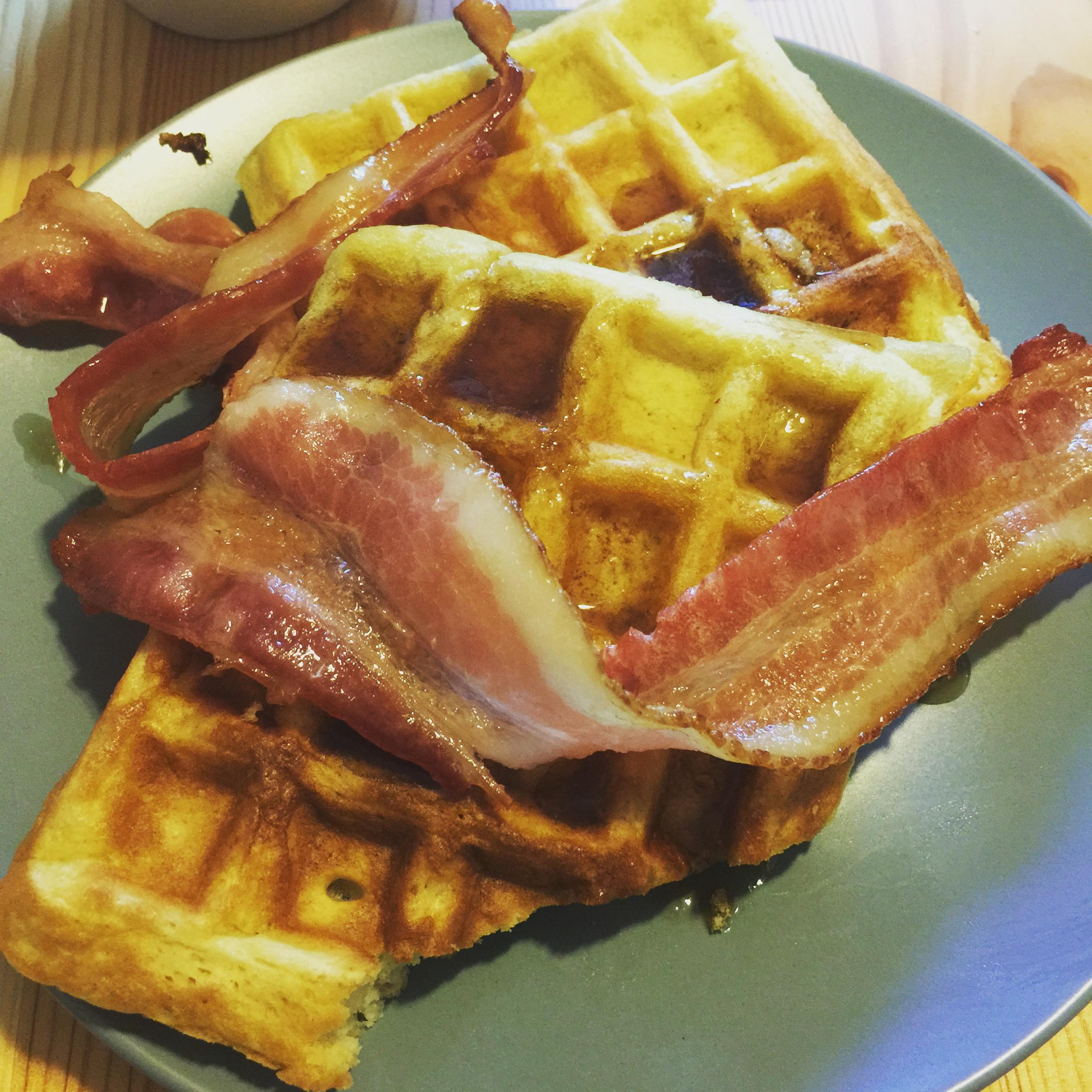 Waffle & Eggs w/Bacon.
