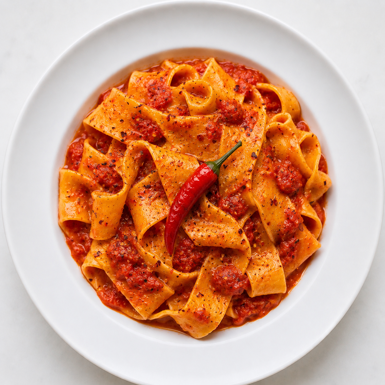 Pappardelle Arrabbiata Spicy.