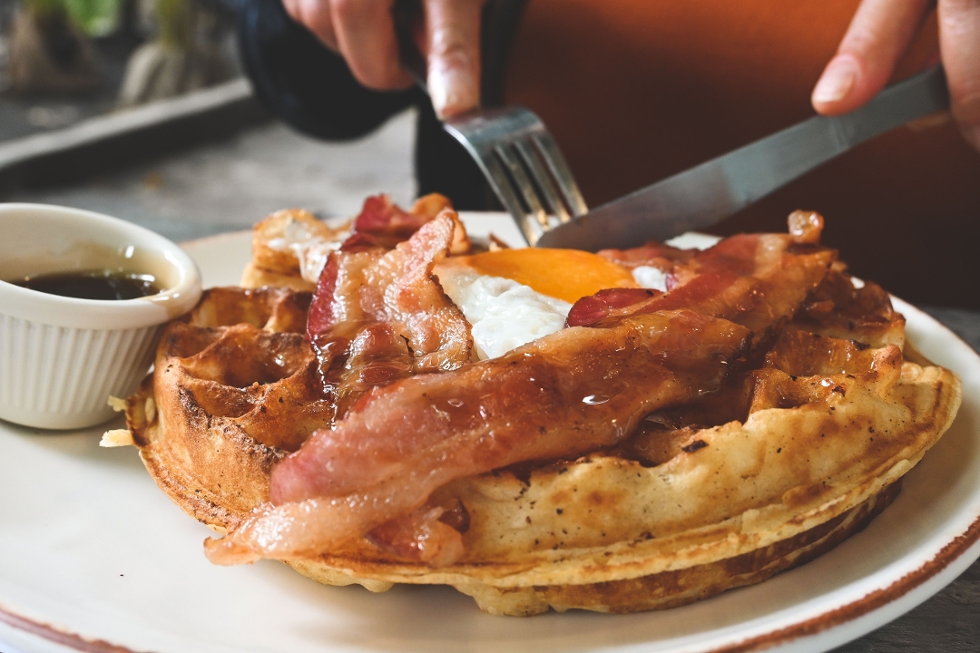 Waffle, Eggs & Meats.