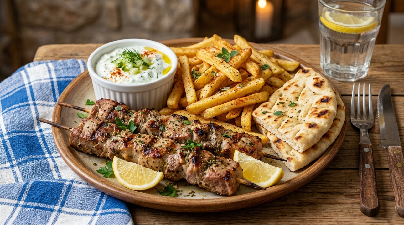 PORK SOUVLAKI ENTREE.