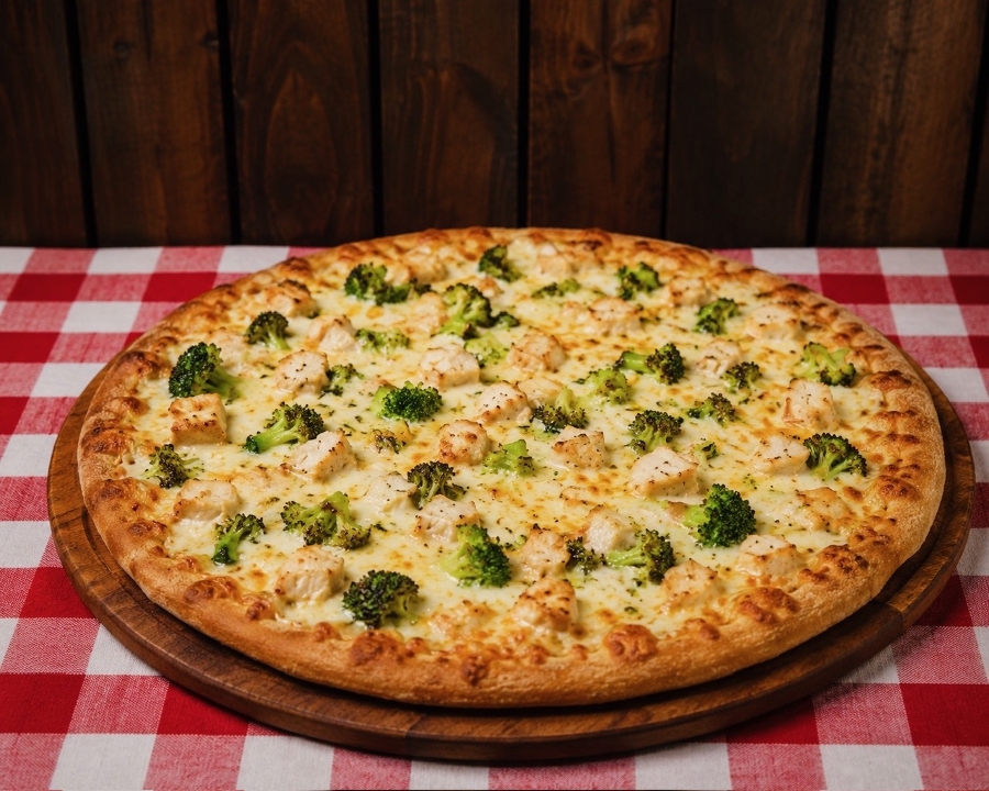 Large Grilled Chicken Broccoli Alfredo Pizza 14 (Greek Style).
